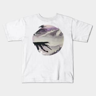 Mountain landscape purple sky circle design Kids T-Shirt